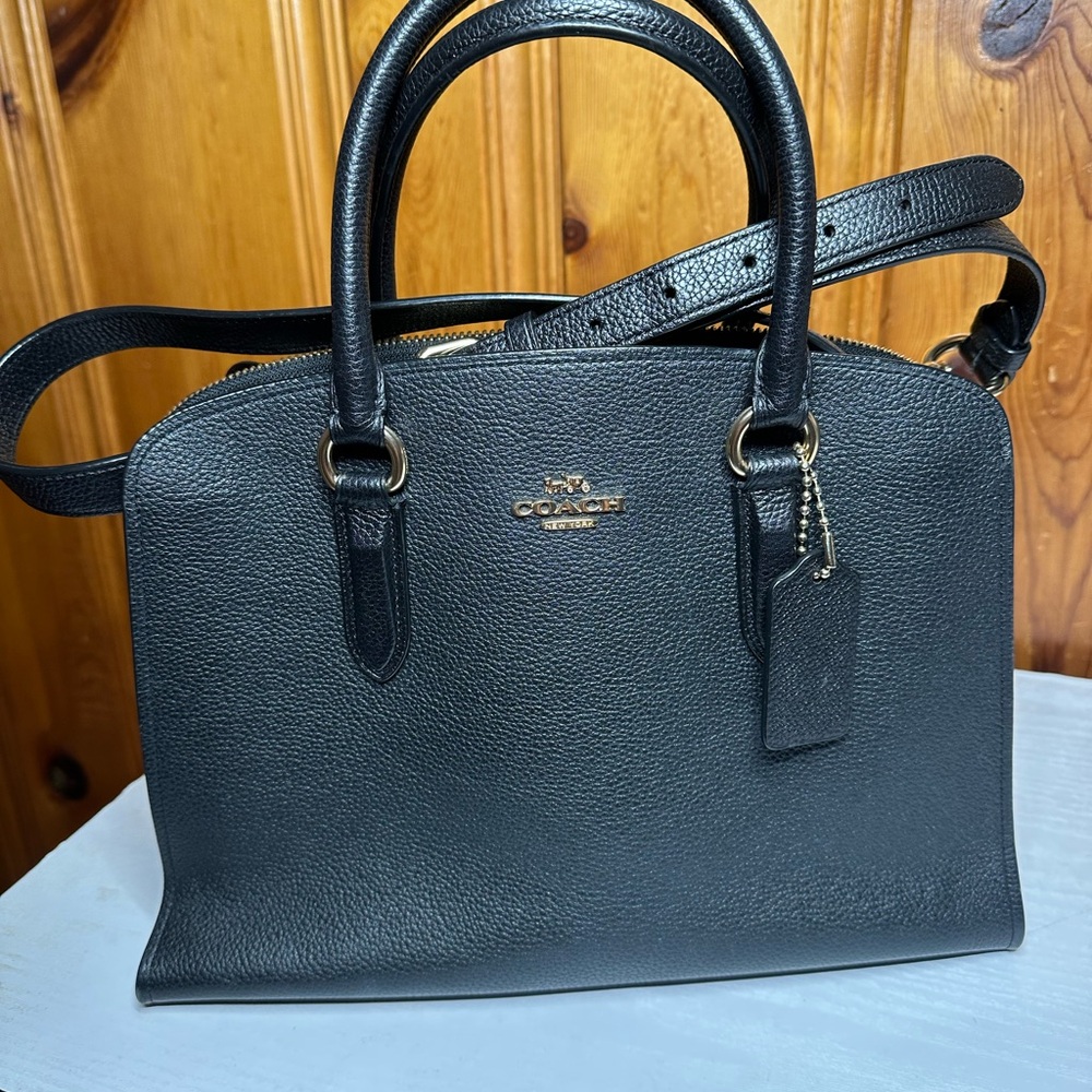 Coach Black Pebbled Leather Dome Satchel with Gold Logo